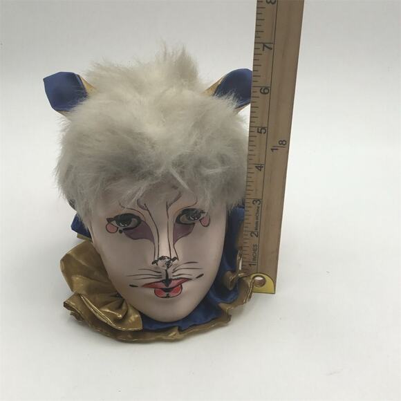 Vintage Porcelain Mardi Gras Jester Cat Mask Wall Art Decor - Picture 5 of 5